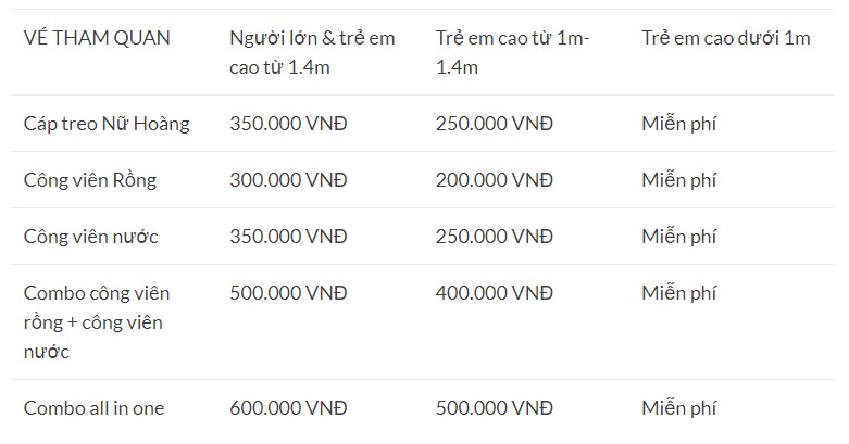 Giá vé sunworld Hạ Long Giá vé sunworld Hạ Long